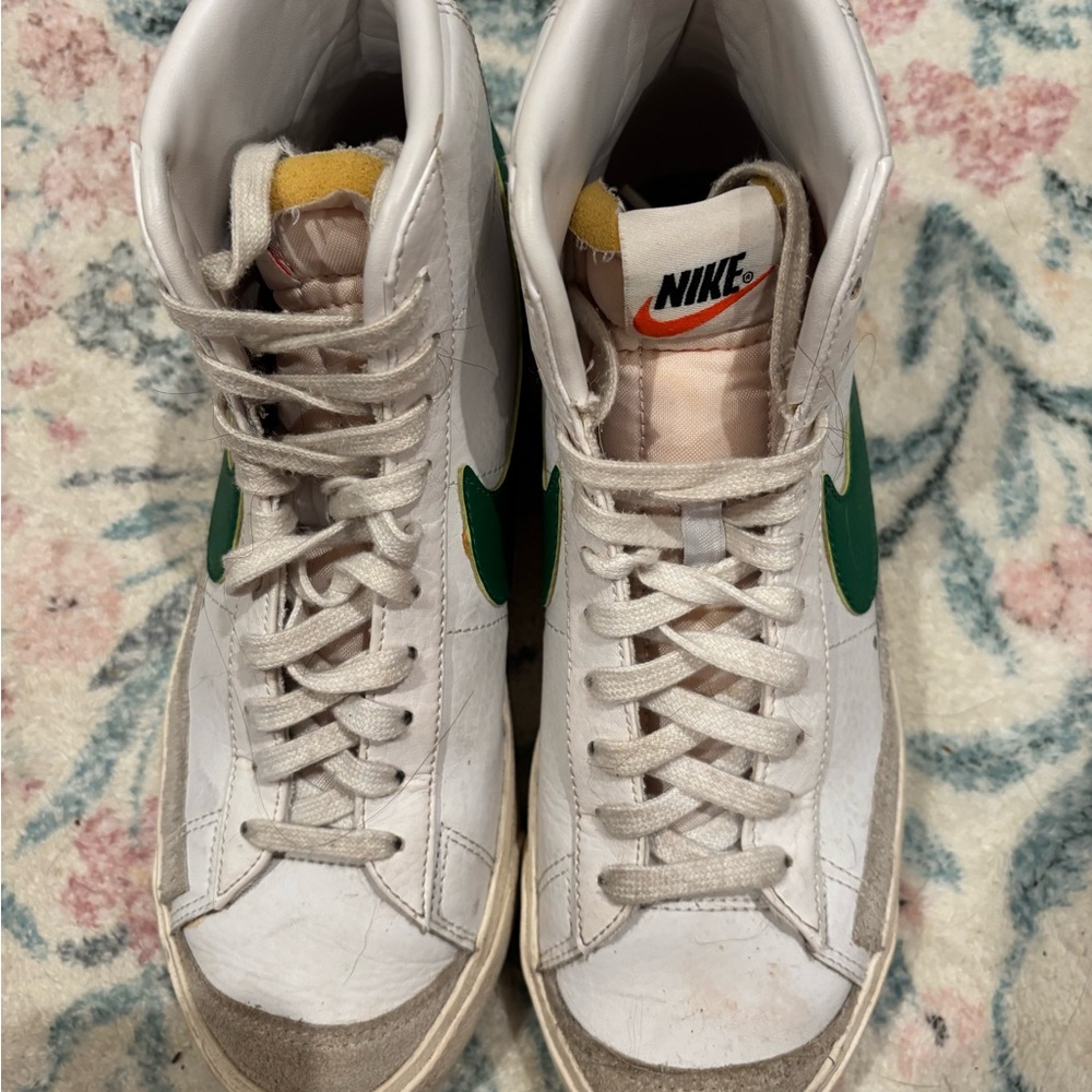 Nike White and Green High-Top Blazer Sneakers